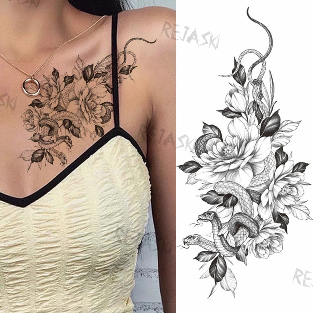 Purple Rose Jewelry Water Transfer Tattoo Stickers Women Body Chest Art Temporary Tattoo Girl Waist Bracelet Flash Tatoos Flower