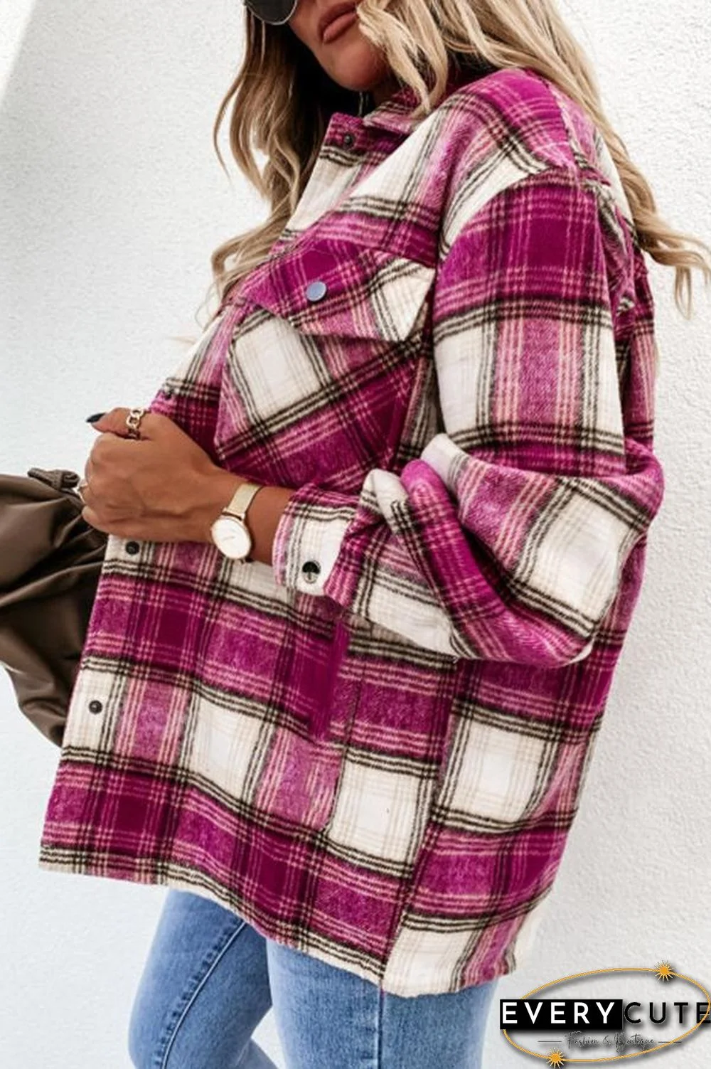 Long Sleeve Plaid Shirt Collar Jacket P13324