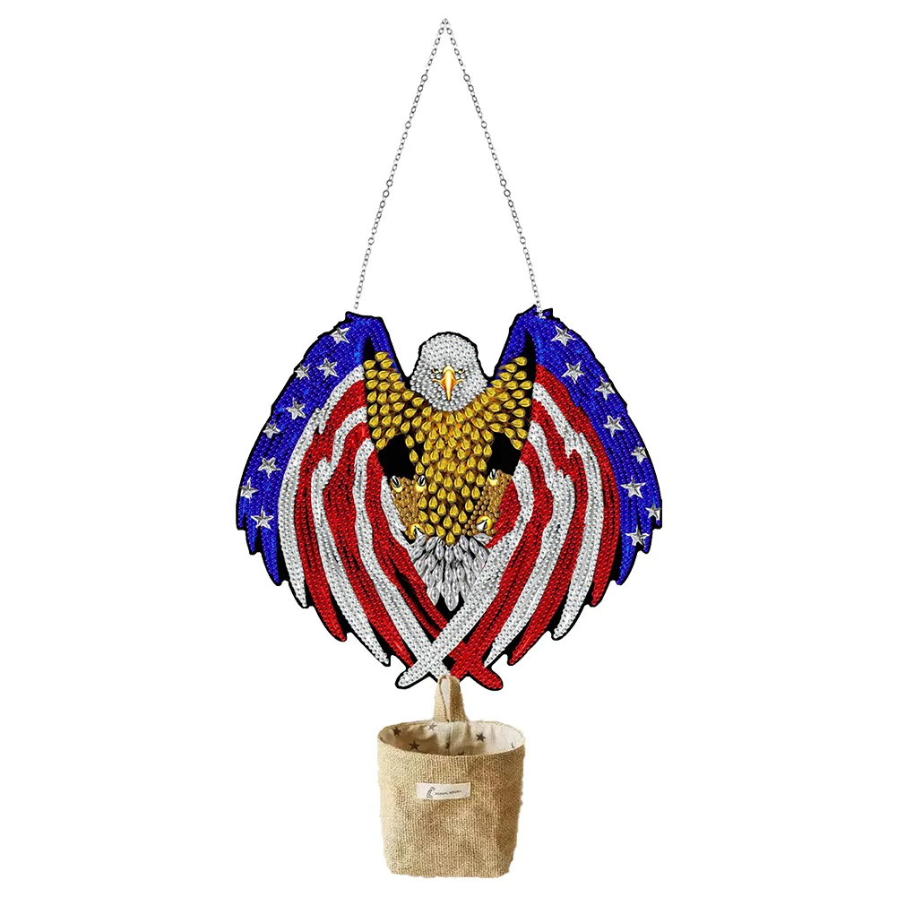 DIY US Independence Day Eagle Single-Side Wooden Diamond Painting Art Pendant Home Windows Decor