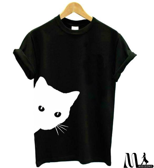 MidiSono - Fashion Print Short-Sleeved T-Shirt Top