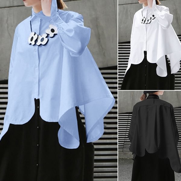 ZANZEA Plus Size Womens Lapel Collar Long Sleeve Loose Shirt Solid Color Blouse - Shop Trendy Women's Clothing | LoverChic