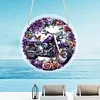 (18.5cm)DIY Acrylic Jigsaw Puzzle Window Hanging with Hanging Chain DIY Stained Glass Decoration Round Window Puzzle Decor for DIY Craft Project (Flower Motorbike)