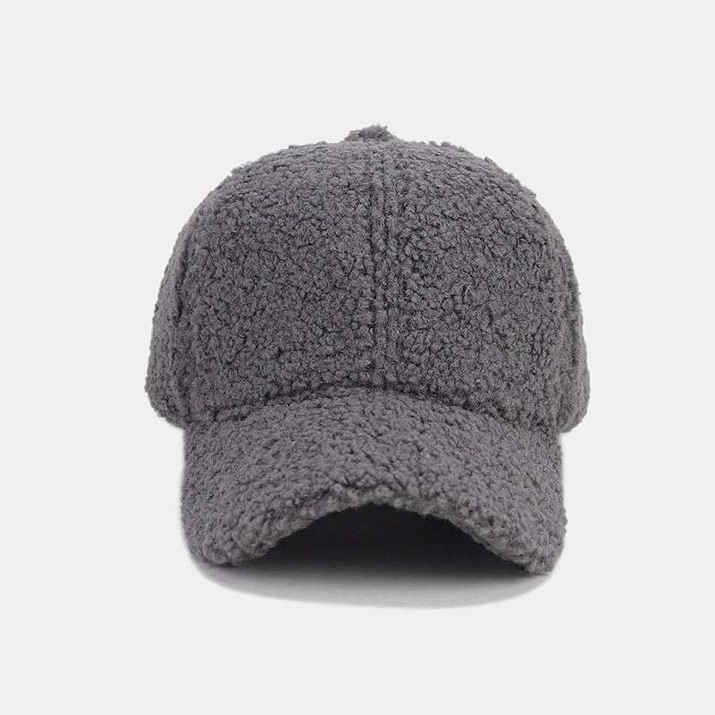 Autumn And Winter New Thickened Lamb Wool Solid Color Curved Brim Peaked Cap Women’s Simple Fashion Warm Baseball Cap Men’s Hat Fashion