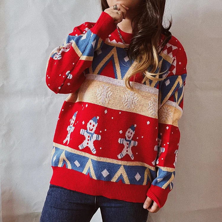 Casual Christmas Sweater Crew Neck Long Sleeve Sweater
