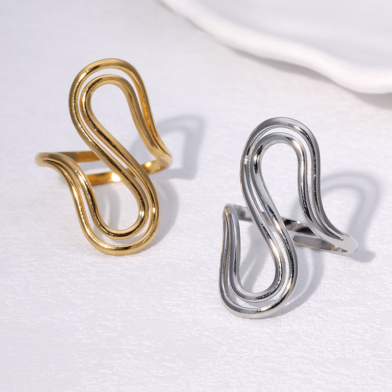 Minimalist Cold Style Special S-Shaped Niche Design Geometric Simple Versatile Stainless Steel Ring Female
