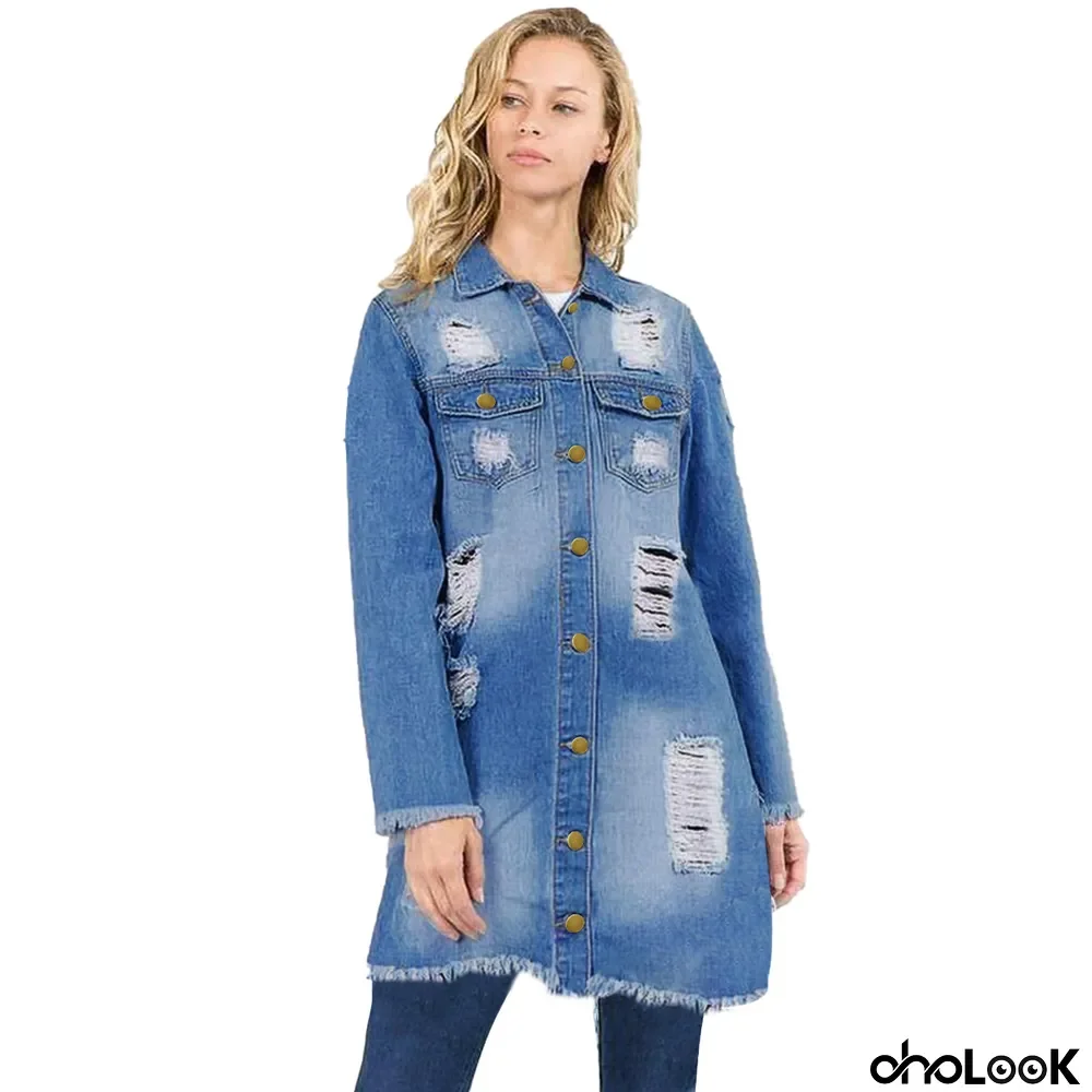 Shirt Ripped Maxi Ladies Denim Jacket