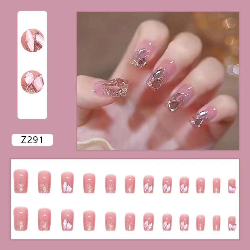 Fall nails Christmas nails Shiny Diamond False Nails Manicure Patch One Second Wearing Nails Wholesale 24pcs Fack Nail With Wearing Tool