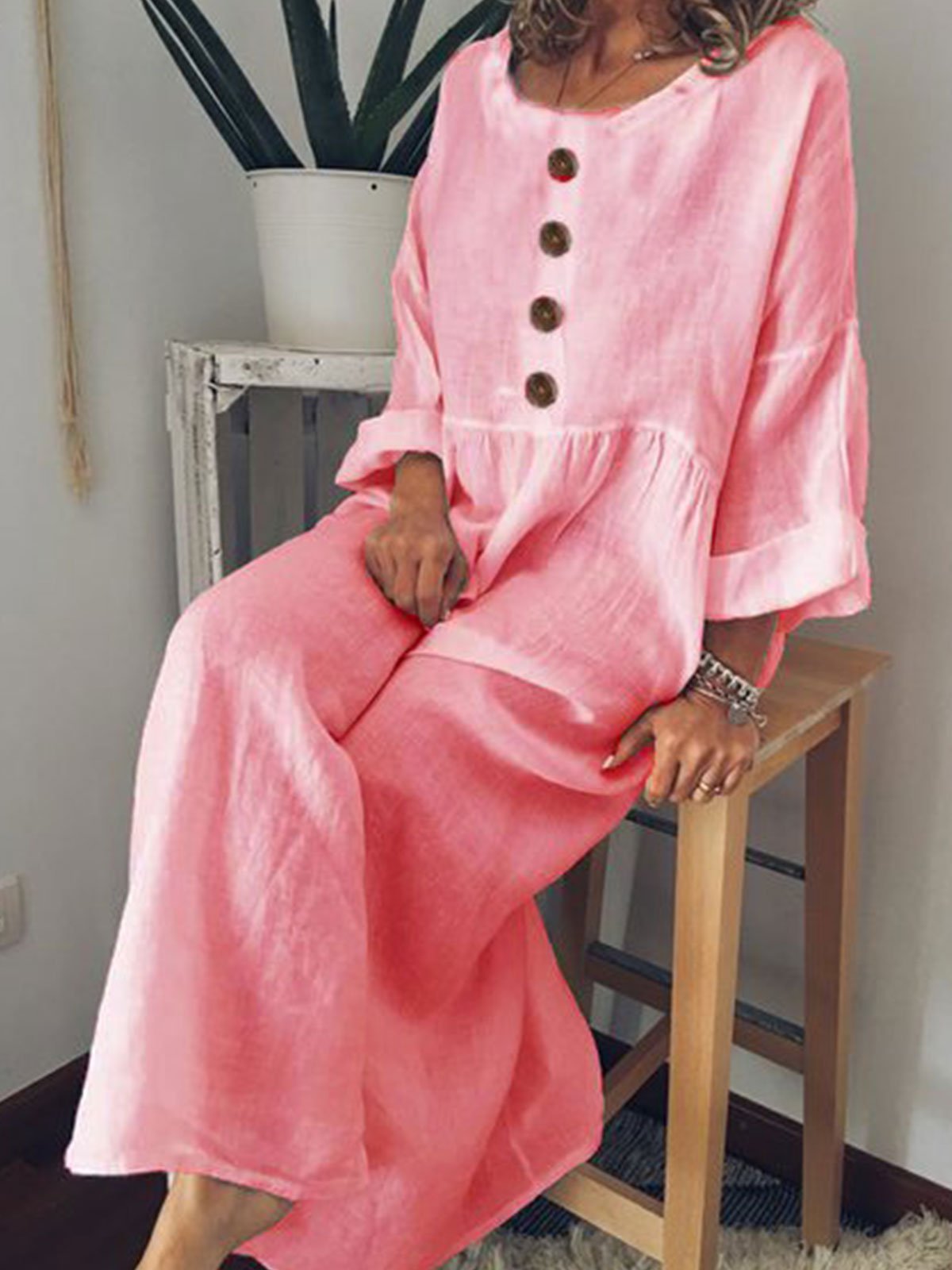 Casual Long Sleeve Cotton-Blend Casualdress