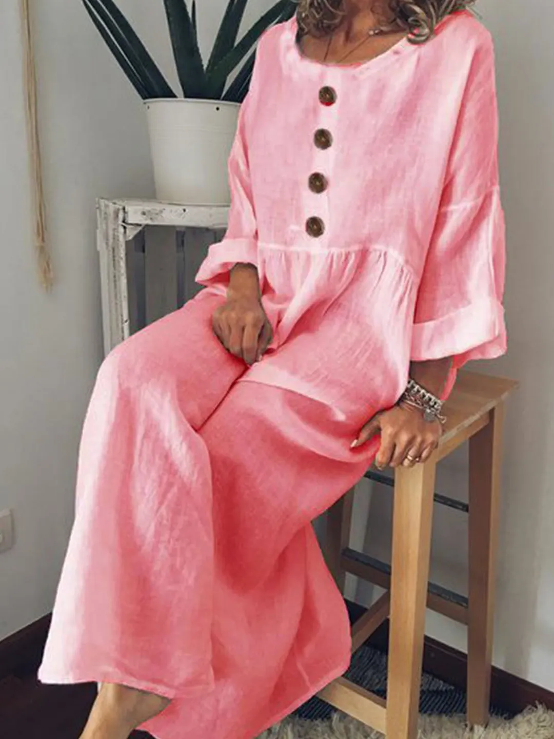 Casual Long Sleeve Cotton-Blend Casualdress