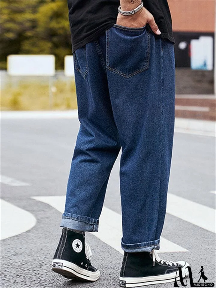 MidiSono - Men's Fashion Loose Straight-Leg Casual Harem Pants Denim Jeans