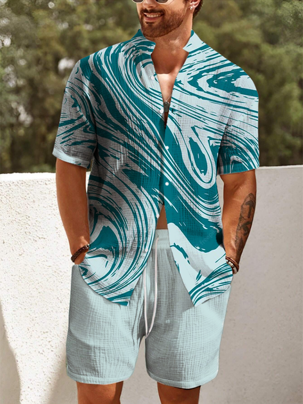 Men's Vortex Art Print Short Sleeve Shirt Set