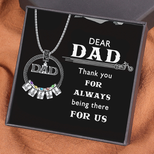 5 Names-Personalized Dad Necklace Gift Card Gift Box-Custom Dad Circle Men Necklace with Birthstones Engraved 5 Names Gifts For Father
