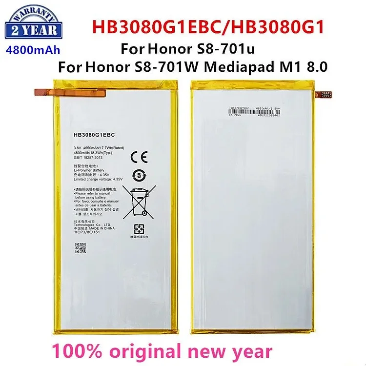 100% Orginal HB3080G1EBC/HB3080G1EBW Tablet 4800mAh Battery For Huawei Honor S8-701u Honor S8-701W Mediapad M1 8.0