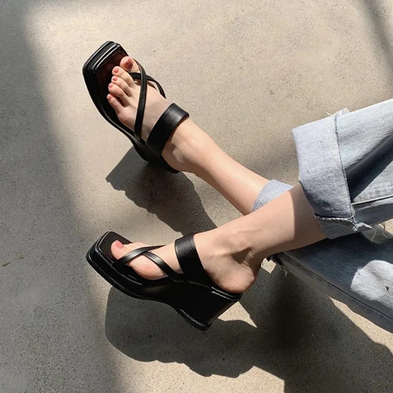 Lucyever 2021 Summer Wedges Flip Flop Women Platform Chunky High Heels Woman Casual Comfortable Outdoor Slippers Beach Shoes