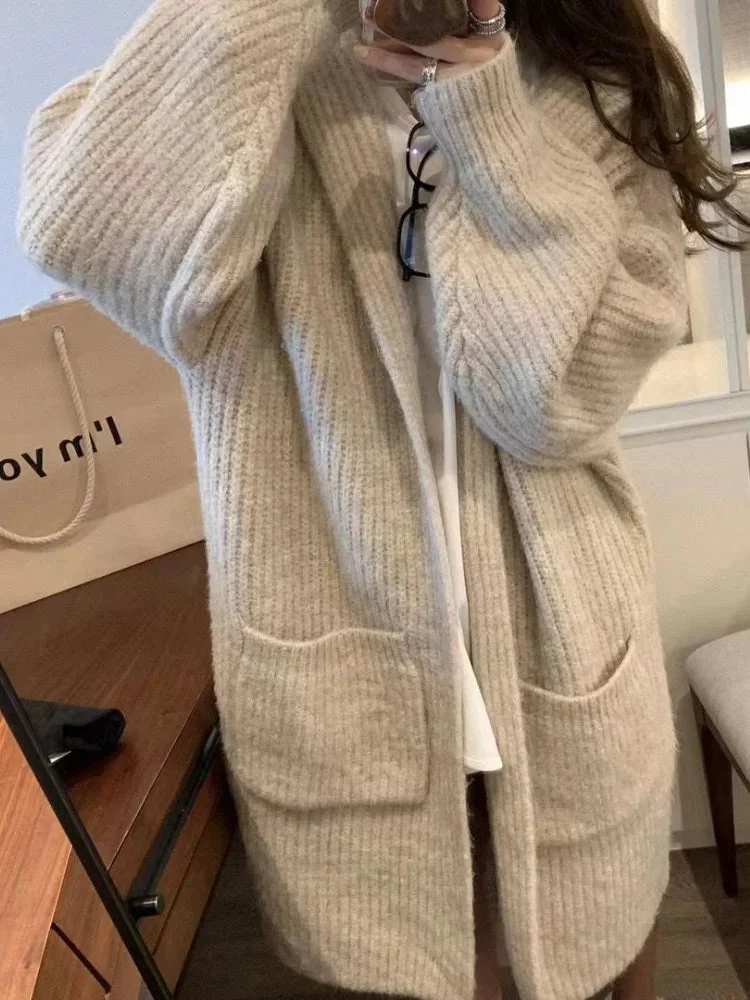 Tlbang Fashion Women Sweaters 2023 Autumn Winter Solid Hooded Long Knitted Cardigan Casual Coat for Women Clothing Knitwears Top