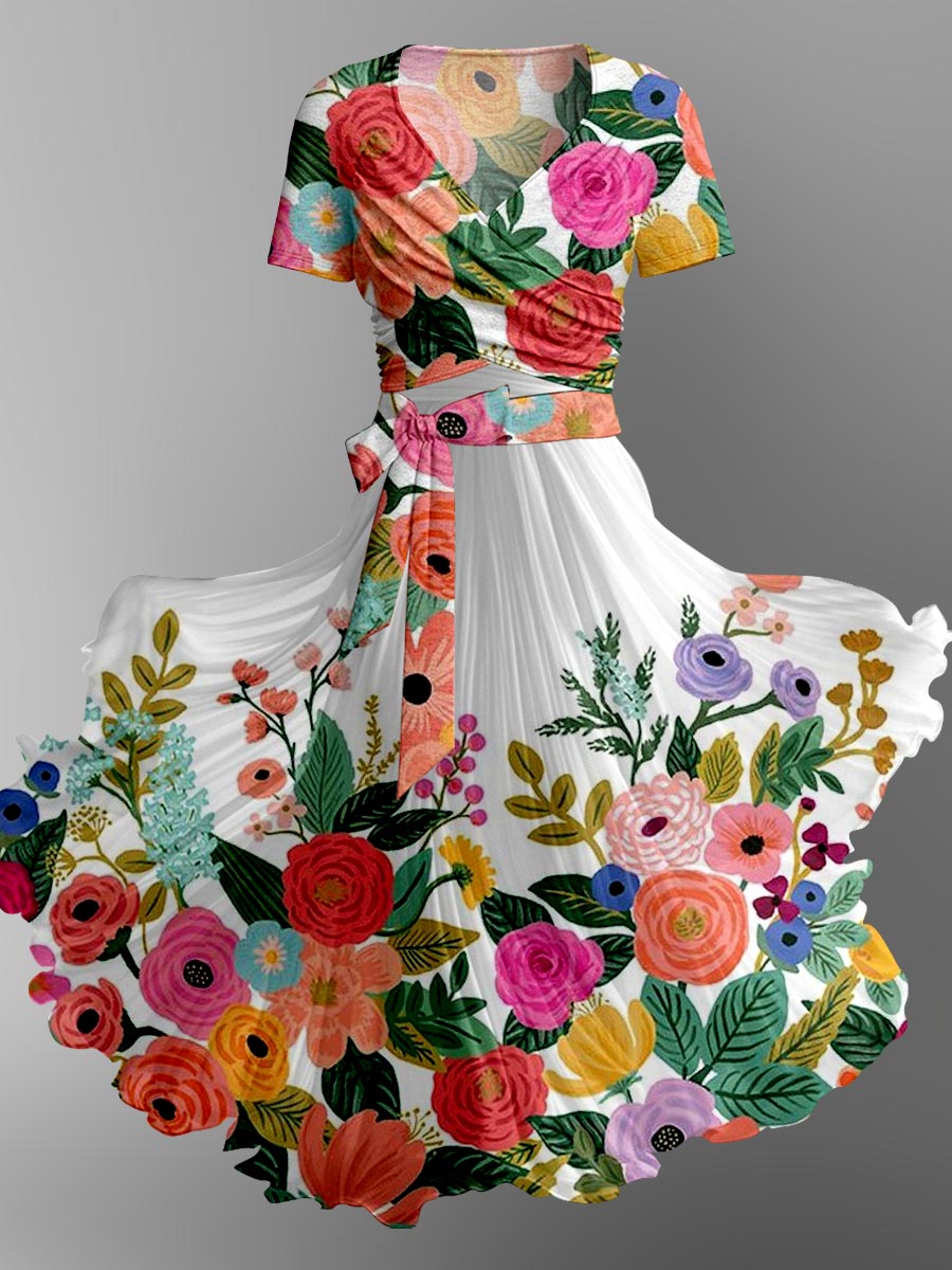 Women's Floral Print Camisole Dress Short Sleeve Strappy Jacket Two Piece Suit