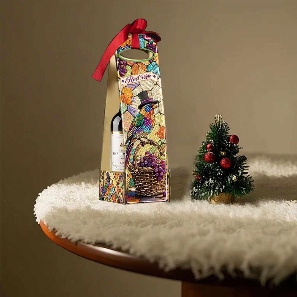 Wooden 5D/DIY Diamond Painting Art Wine Bag Kit for Party Wine Decor (Birds)