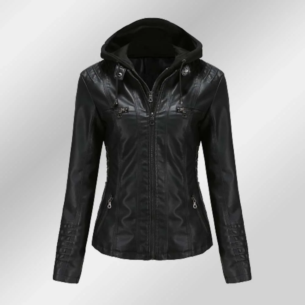 Smiledeer 2023 Women's fashion detachable two-piece hooded leather jacket