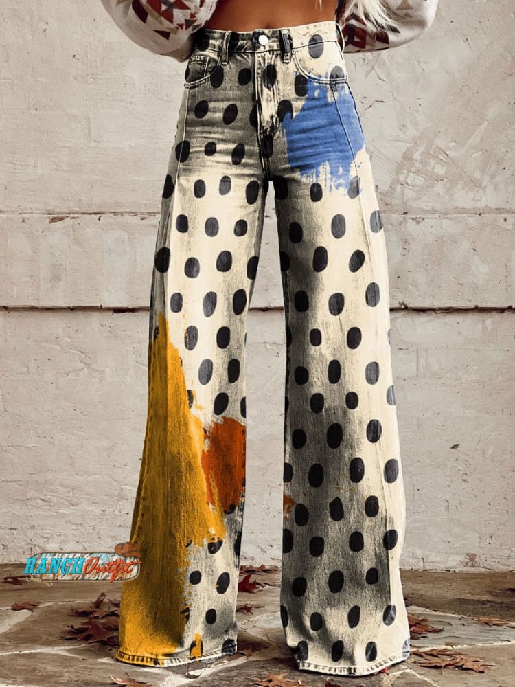 Women’s Vintage Print Casual Wide Leg Pants Multicolor / S
