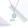 925 Sterling Silver White Opal Sun Pendant Necklace 17.71''