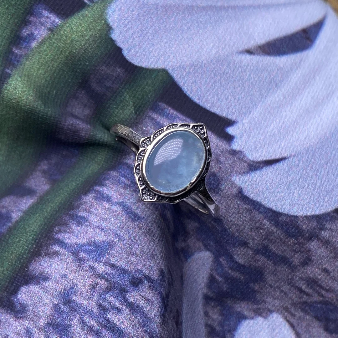 Aquamarine S925 Silver Retro Adjustable Ring