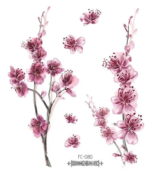 24 Kinds Flower Tattoo Temporary Body Sticker Gradient Color Pink Sakura Flowers Disposable tatouage temporaire