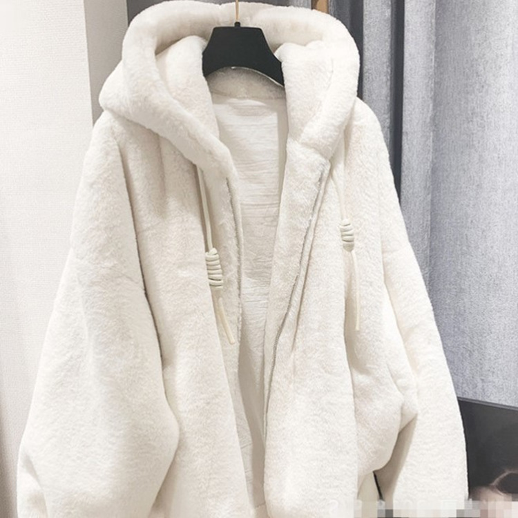  thdmladies Mid-length Rex Rabbit Fur Hooded Loose Coat thedmladies