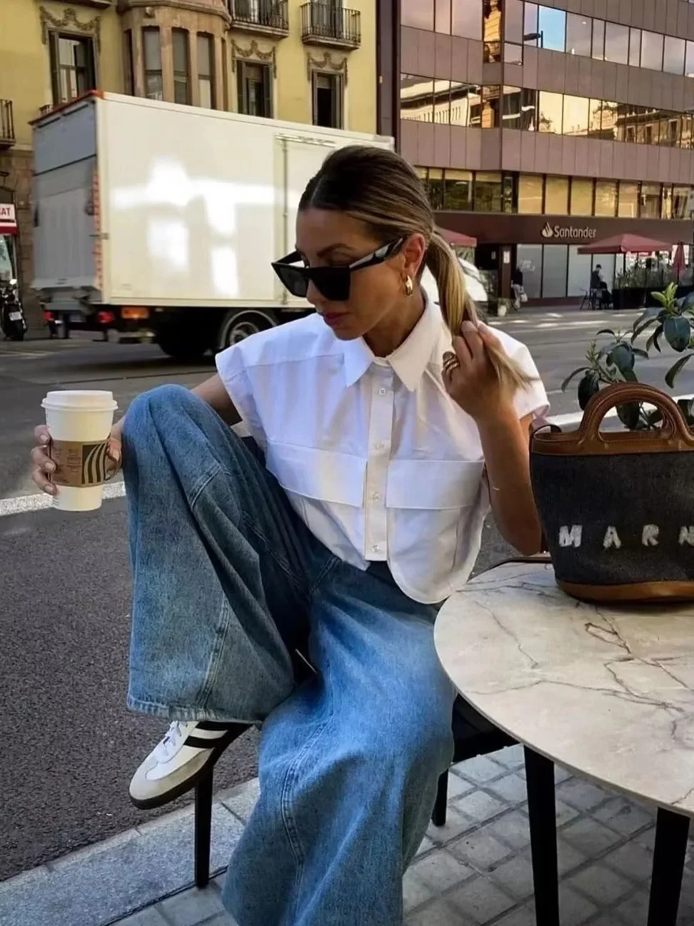 Nigikala Nigikala Color Y2K Women's Big Pocket Splicing Irregular Cardigan Polo Collar Shirt Top A19683