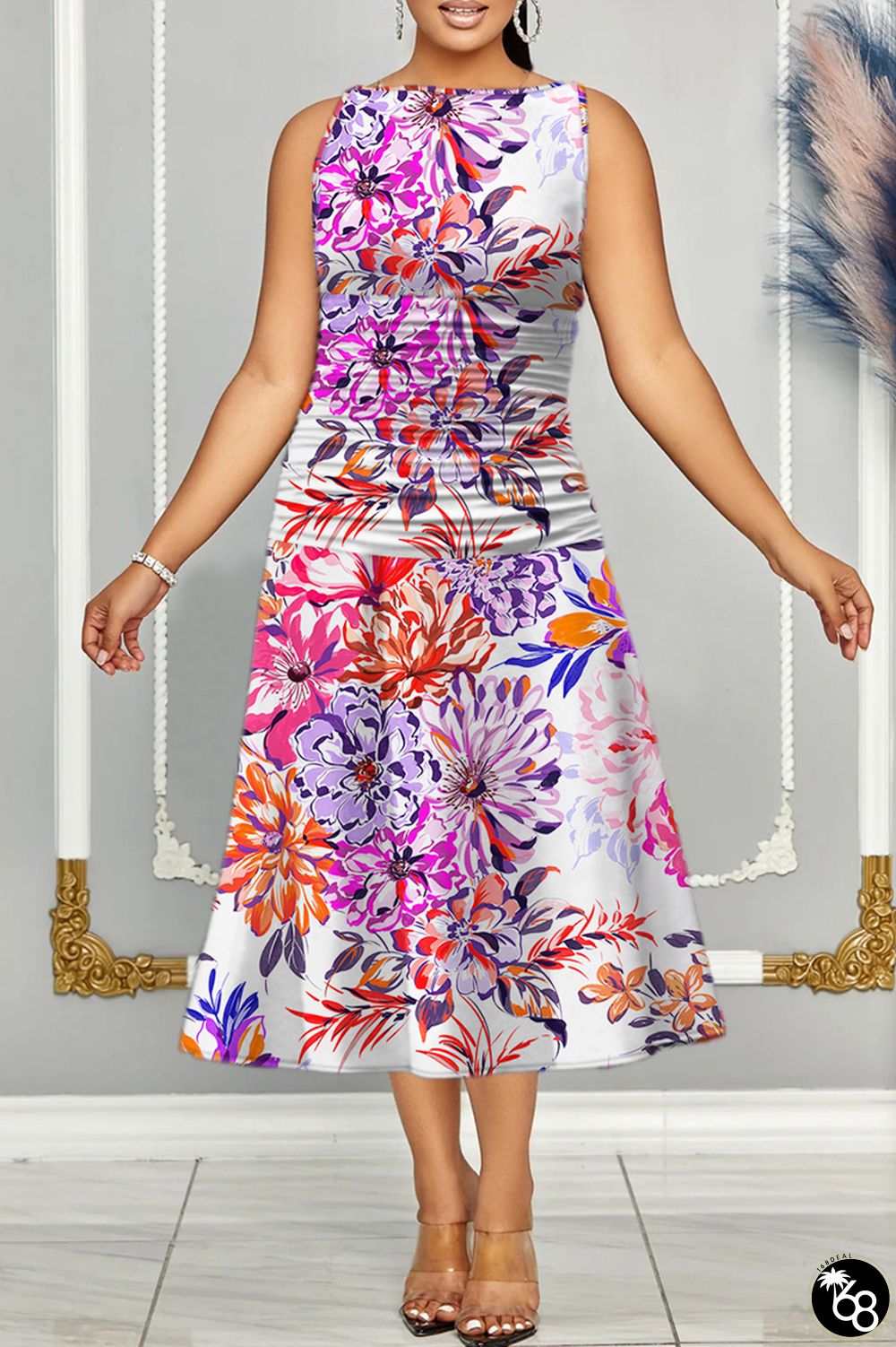 Casual Print Basic O Neck Sleeveless Dress Dresses | 168DEAL
