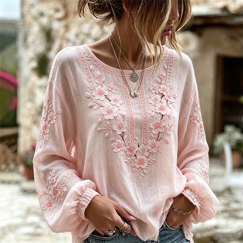 Boho Japanese Cherry Blossom Flowy Linen Tunic elevenforest