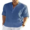 Men's Linen Shirt Henley Casual Outdoor Shirt Long Sleeve Plain Collar Casual Hawaiian Clothing by Inlyline