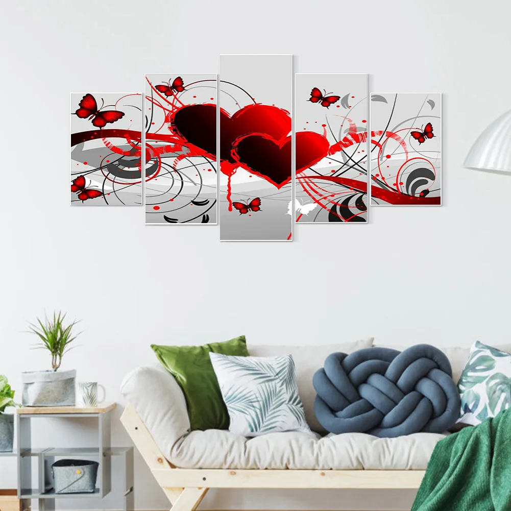 Diamond Painting - Full Round Drill - 5pcs Heart Butterfly(90*45cm)