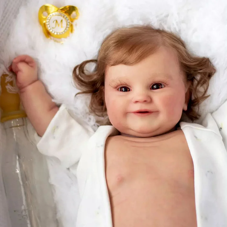  [Heartbeat💖 & Sound🔊] 20'' Awake Handmade Reborn Baby Doll Realistic Reborn Baby Toddlers Girl Juniper with Brown Hair,Best Gift for Children  - Reborndollsshop®-Reborndollsshop®
