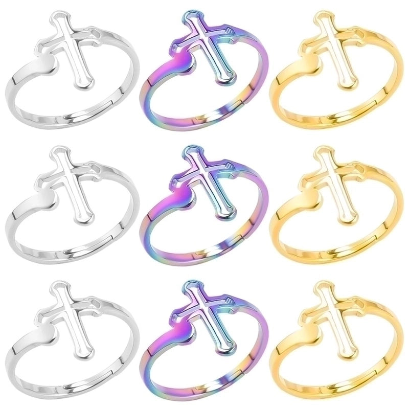 Ethnic Style Cross 304 Stainless Steel 18K Gold Plated Open Ring