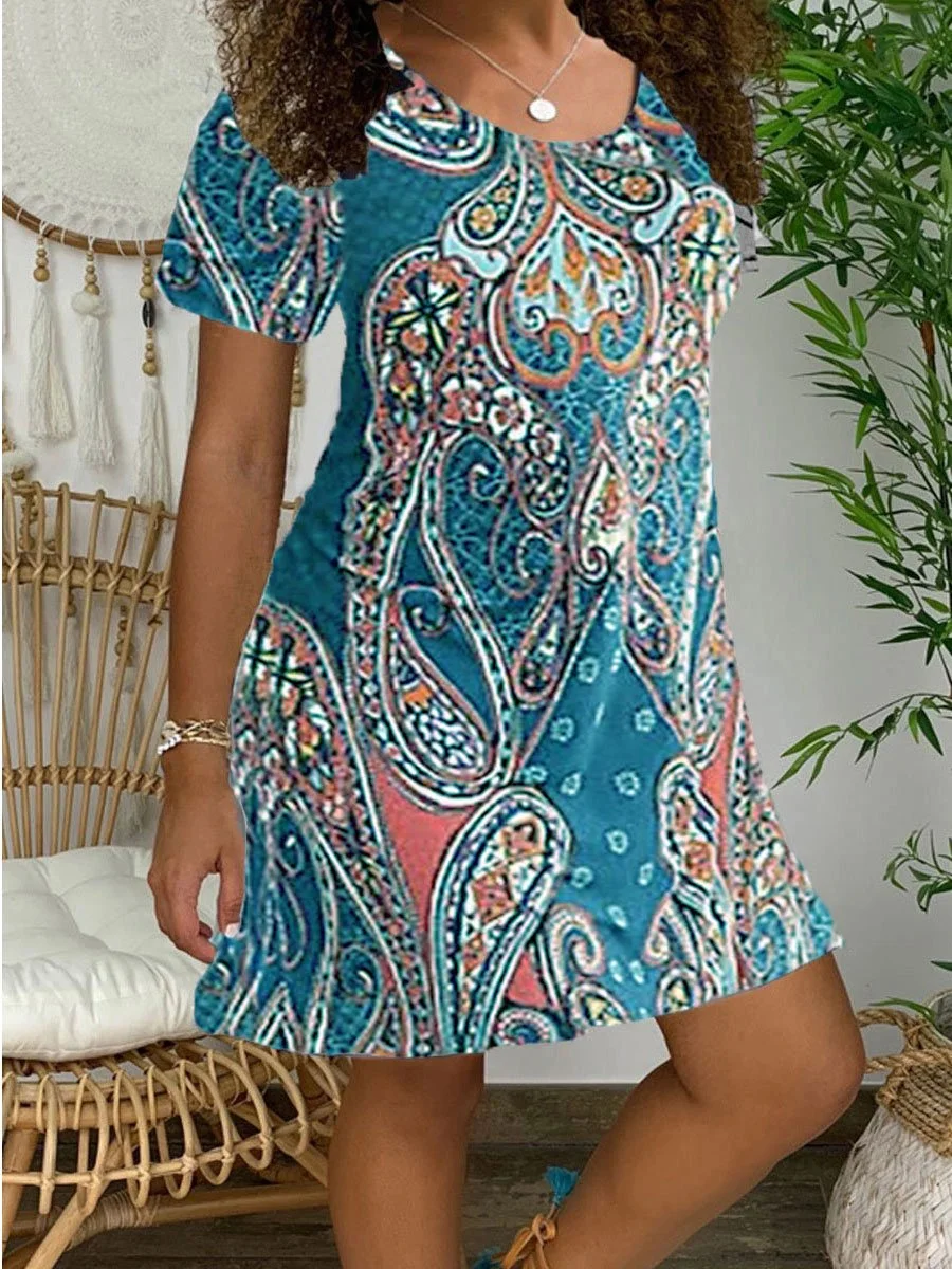 Short Sleeve Floral Print Loose Dress