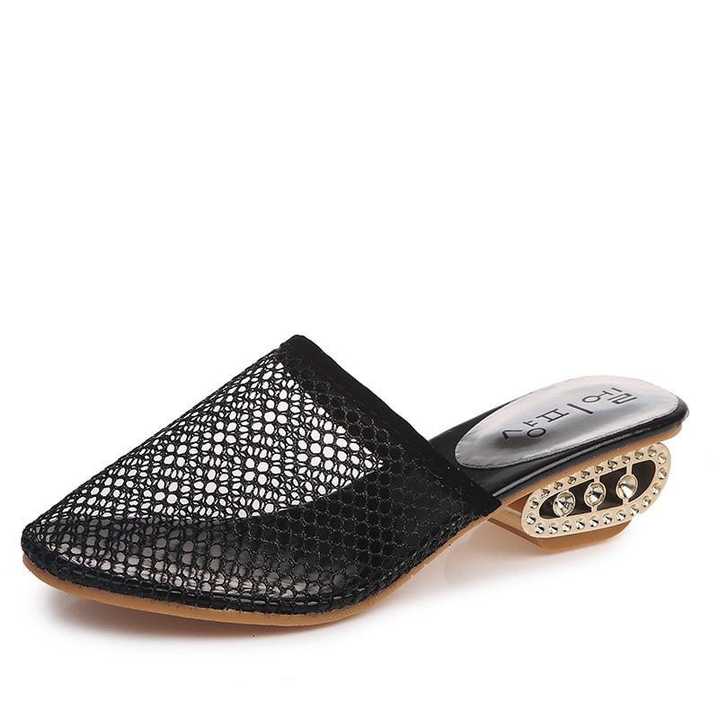 2020 New Spring Summer  Slippers Female Middle Fashion  Thick  Hollow Mesh Sandals Slip Simple Slippers