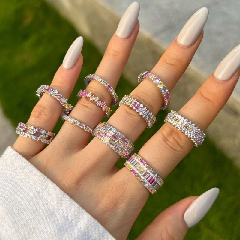 925 Sterling Silver Zircon Solid Color Rings