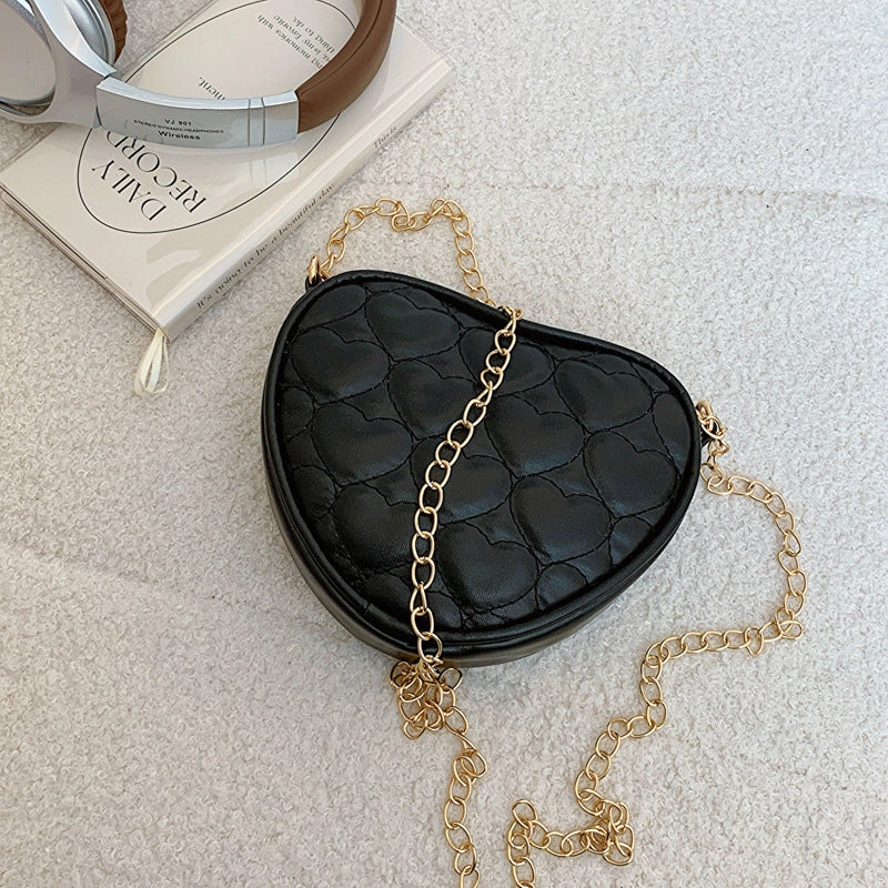 Kid’S Small Pu Leather Solid Color Cute Heart-shaped Zipper Crossbody Bag