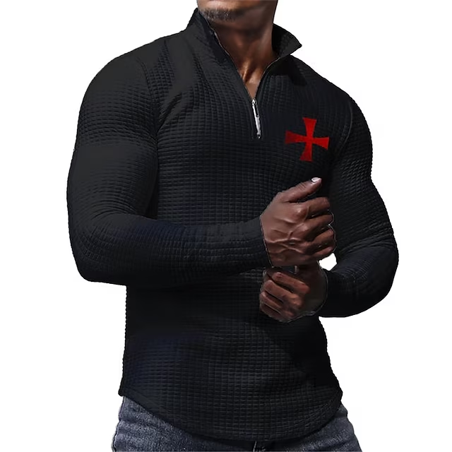 Simpfit Waffelmuster, hochwertiges Polo-Kragen, Kreuz-Vintage-Sport-Poloshirt