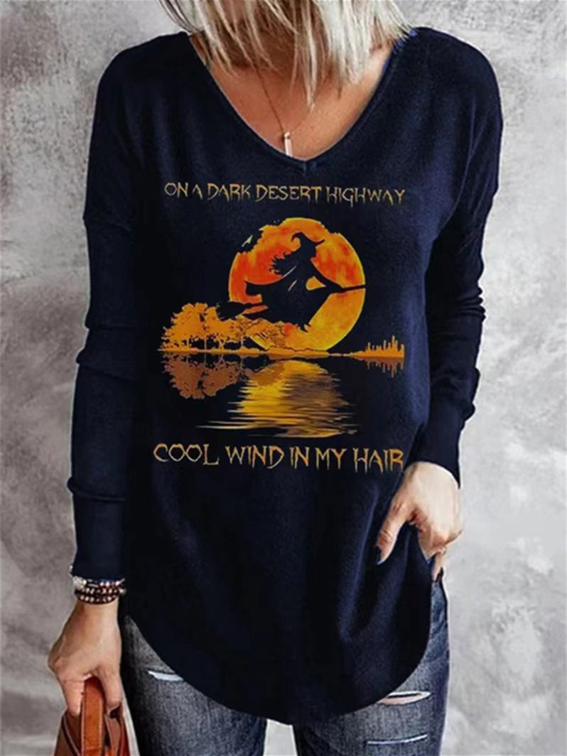 Women's Long Sleeve V-neck Graphic Top