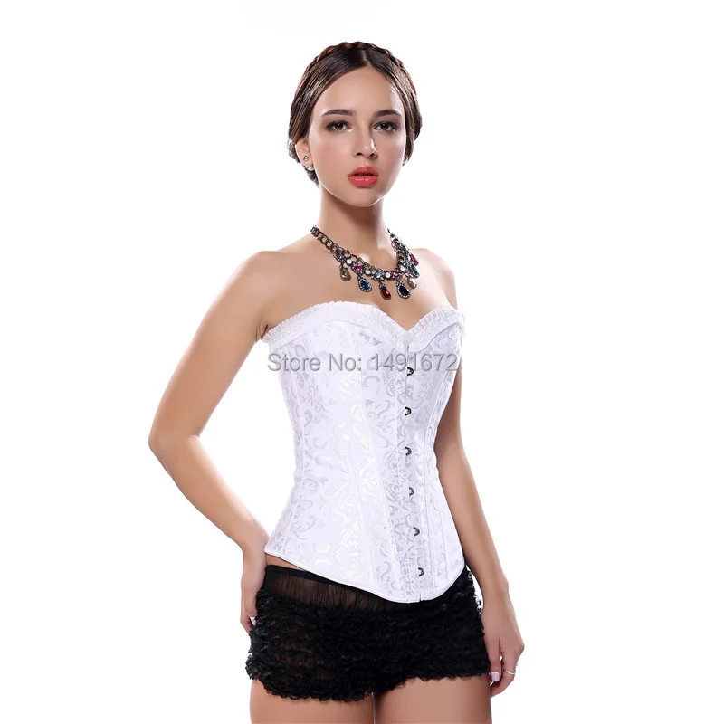 Billionm Sapubonva womens satin gothic corsets and bustiers tops steel boned overbust corset sexy lingerie corset plus size black white