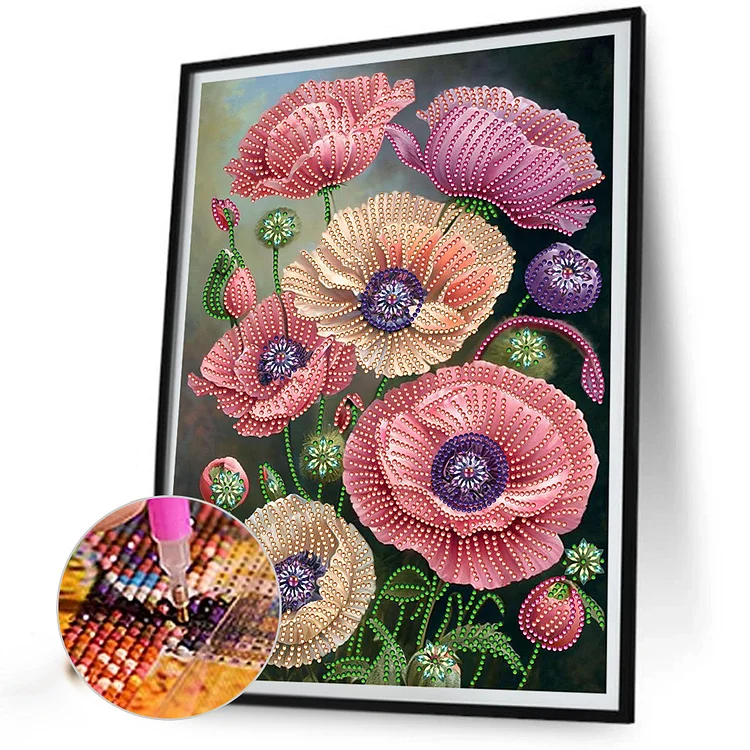 Partial Drills Special-shaped Drill Diamond Painting -Poppy Flower - 30*40cm