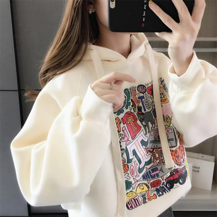Fashion Women Hoodie Sweatshirt 2021 Korean Style Loose Veste Woman Streetwear Cartoon Print Jacket Hoody Coats Hoodies Femmes