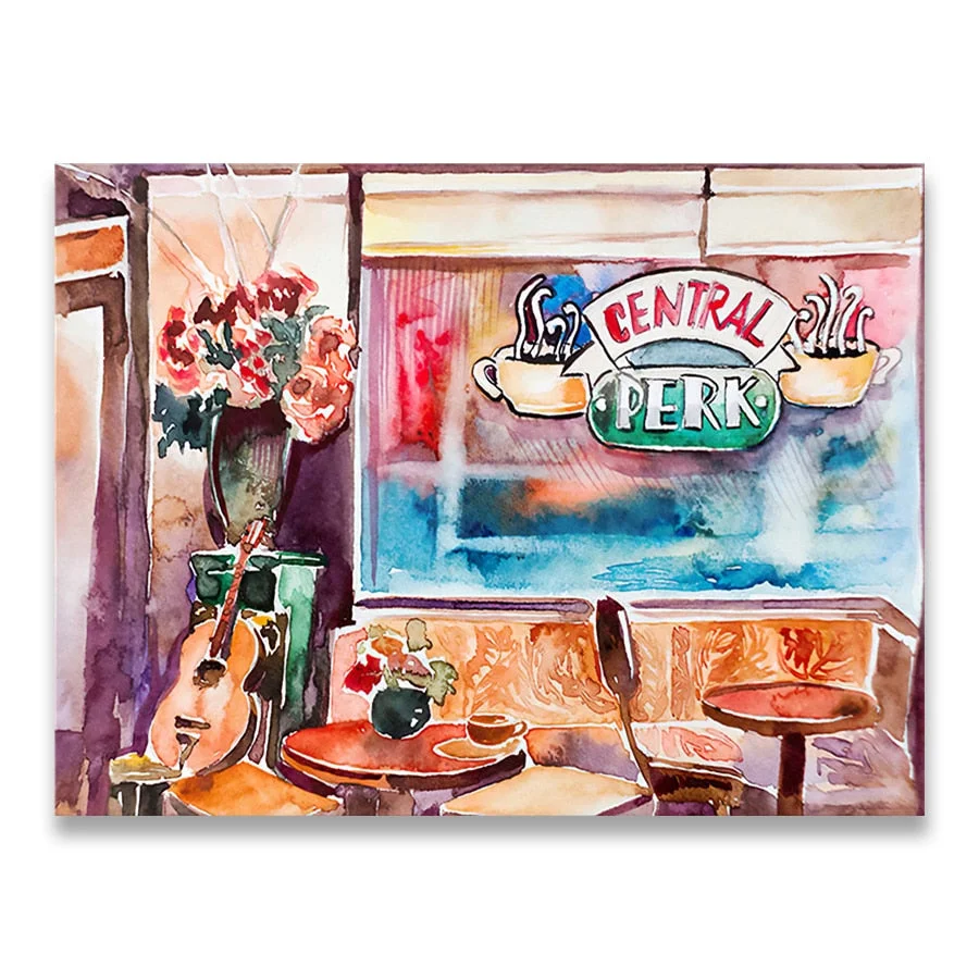 Central Perk Watercolor Canvas Picture Friends TV Show Wall Art Poster Couch Restaurant Print Painting Living Room Home Decor