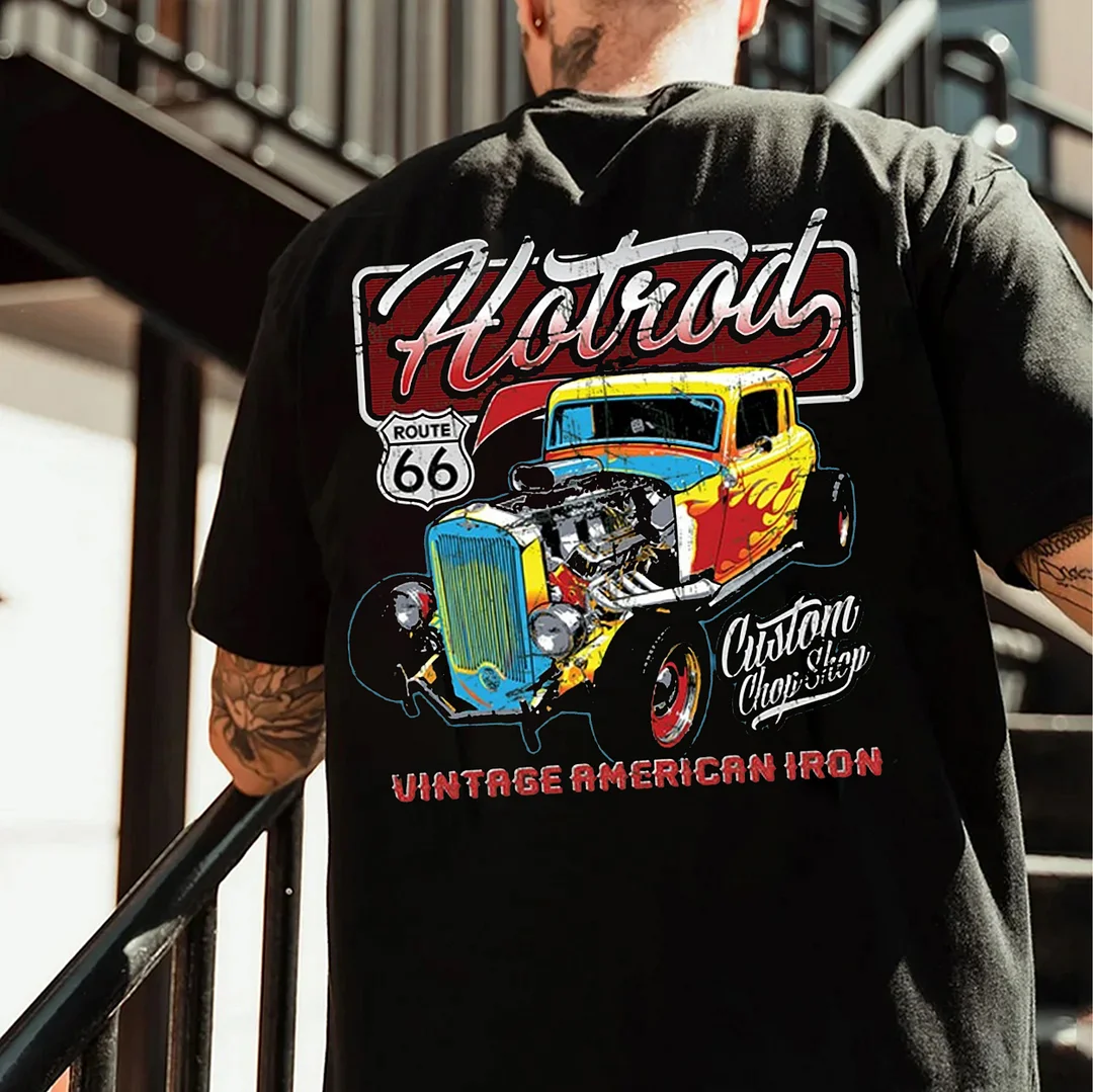 HOT ROD VINTAGE AMERICAN IRON Classic Car Print Men's T-shirt