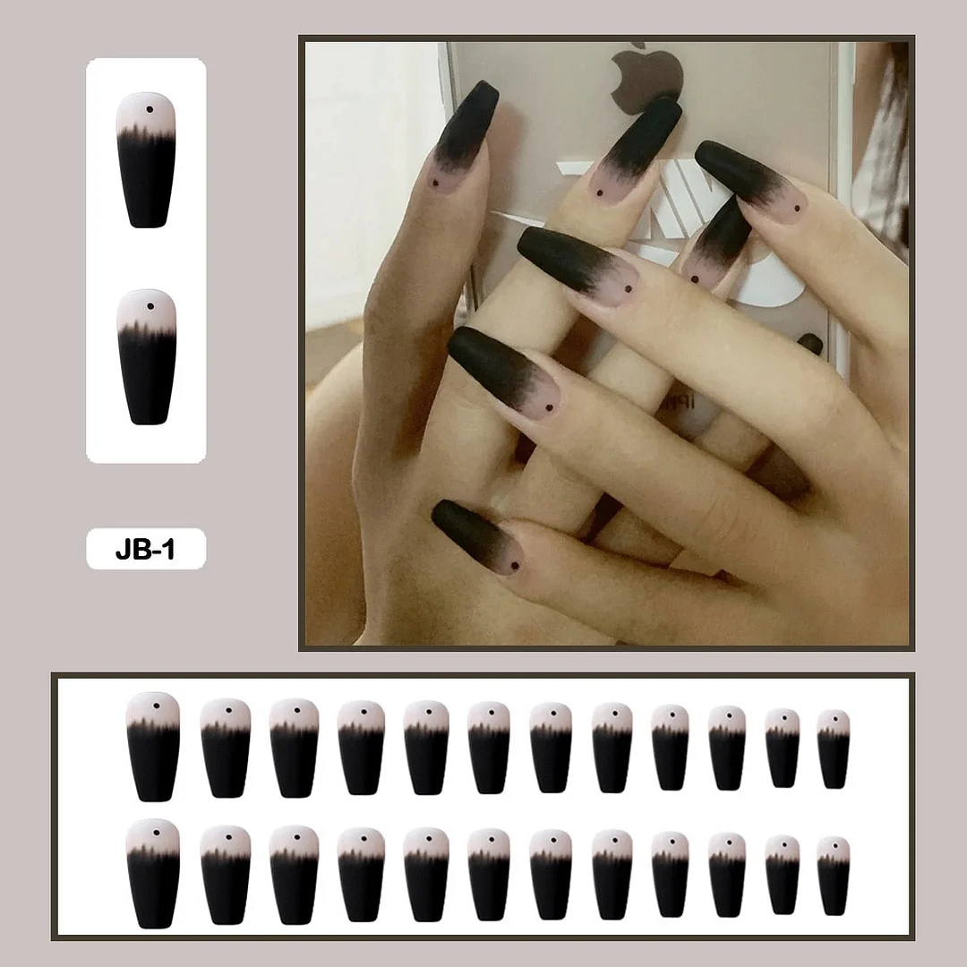 24PCS Dark Punk False Nails with Glue Gradient Long Detachable Fire Stick on Nails Skull Flame  Art DIY Fashion Manicure Tool-Nail Inspo