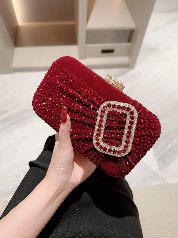 New Red Square Buckle Banquet Bag Evening Bag Velvet Dinner Clutch Bag Chain Bag High-grade Box Bag For Women