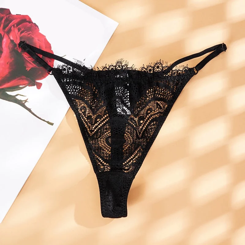 Sexy Lace String Transparent Underwear Women Temptation Hollow Out Panties Thong Low Waist Seamless Lingerie Underpants