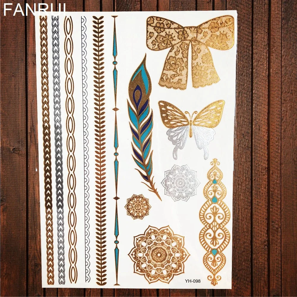Star Moon Diamond Golden Metallic Tattoo Stickers Women Body Hands Art Temporary Tattoo Sexy Girl Leg Flash Tatto Glitter Metal