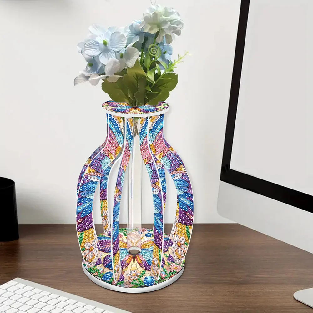 Acrylic Wood Butterfly 5D DIY Diamond Painting Flower Vase for Home Office Decor